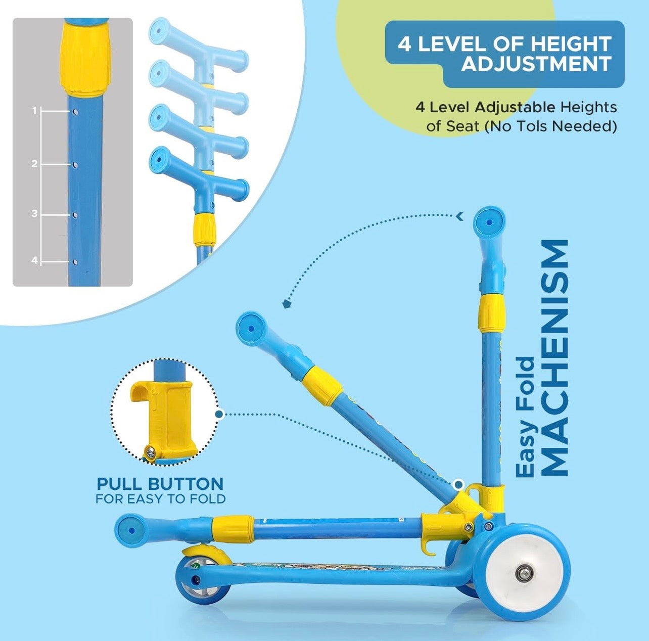 Kids 3-Wheel Kick Scooter | Foldable, Adjustable & Smooth Ride
