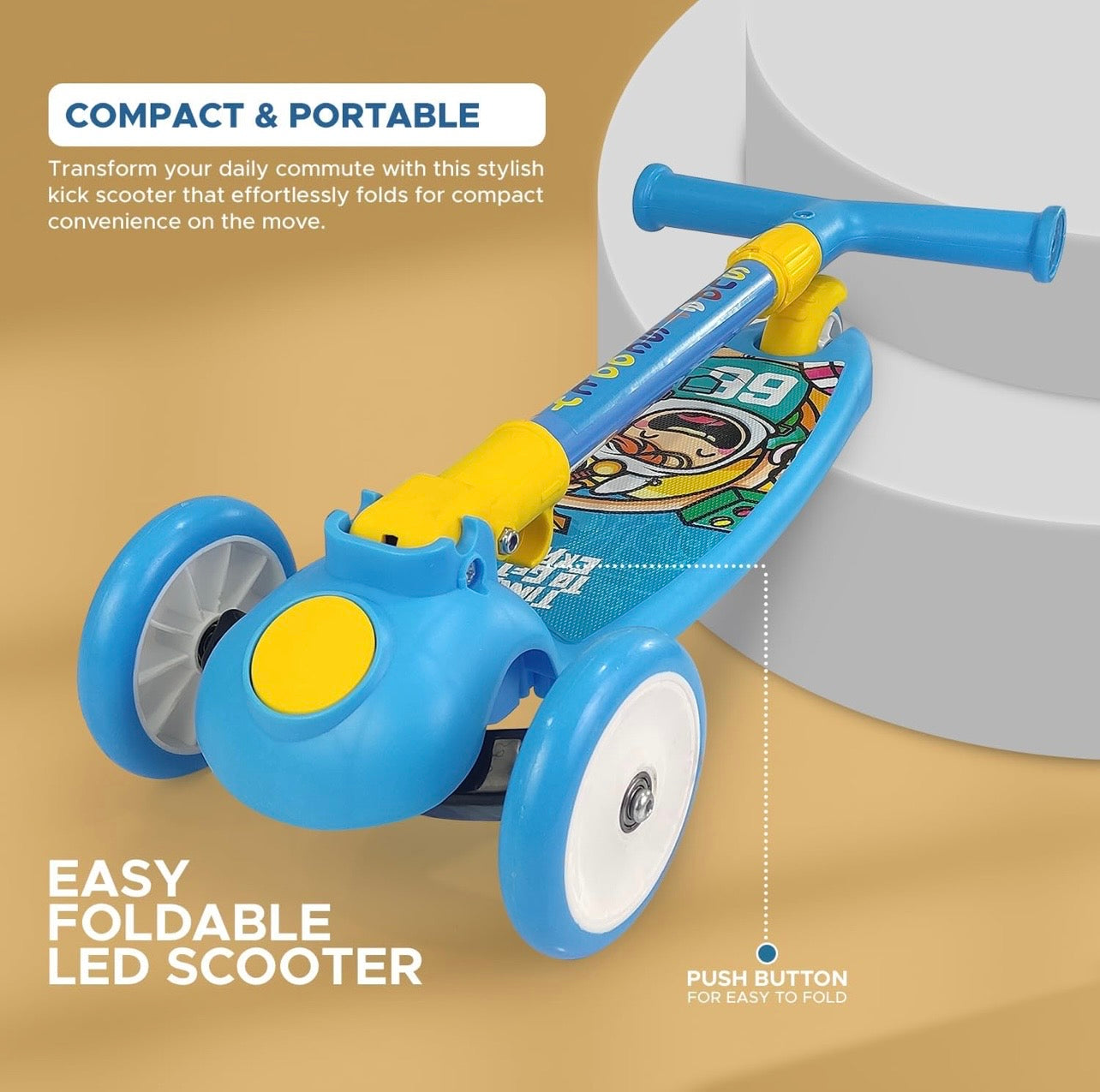 Kids 3-Wheel Kick Scooter | Foldable, Adjustable & Smooth Ride